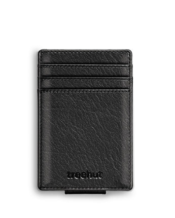 Black Vertical Card Case With Clip  Men's Genuine Leather Wallet