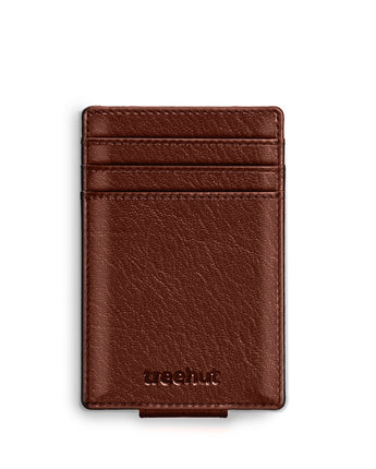 Brown Vertical Card Case With Clip Men's Genuine Leather Wallet