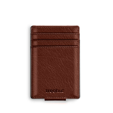 Brown Vertical Card Case With Clip Men's Genuine Leather Wallet