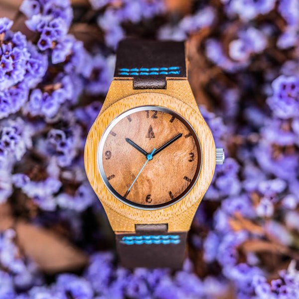 Classic Maple Burl Small Blue Women's Wooden Watch